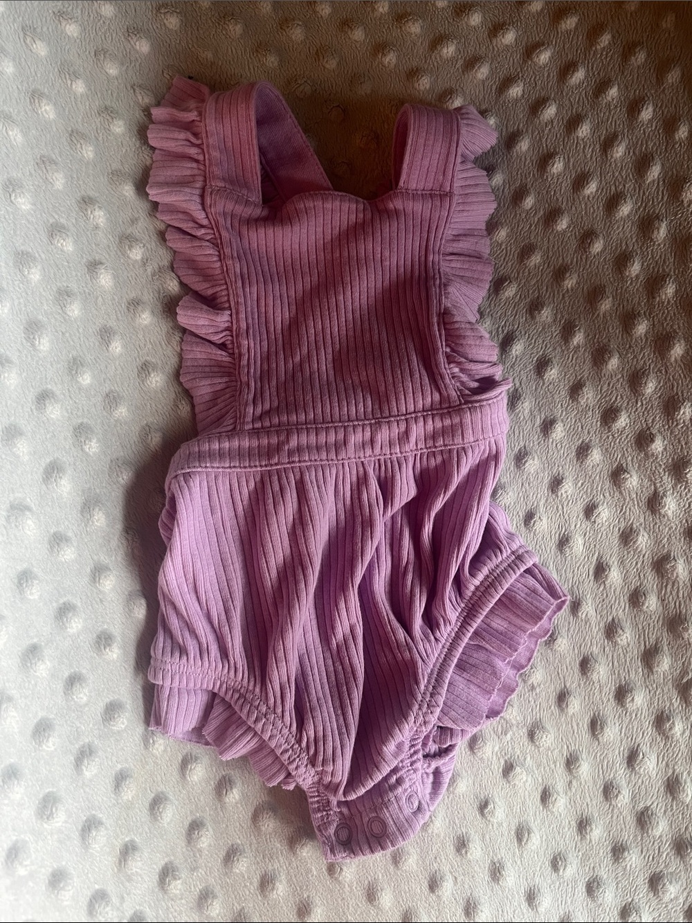 Lavender Ruffled Ribbed Baby Romper